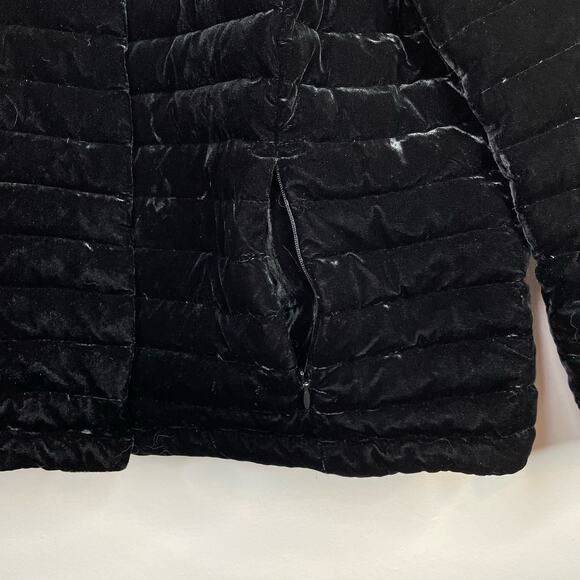 Talbots Black Velvet Down Quilted Puffer Jacket Coat Faux Fur Collar 16P 16 P - Picture 6 of 17